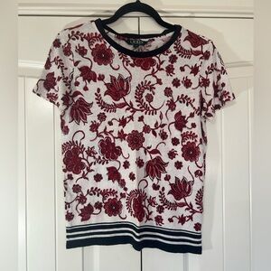 Ralph Lauren White/Red Floral Short Sleeve Top. Size Medium. #romantic